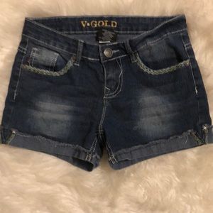 V GOLD DARK DENIM STONEWASHED JEAN SHORTS